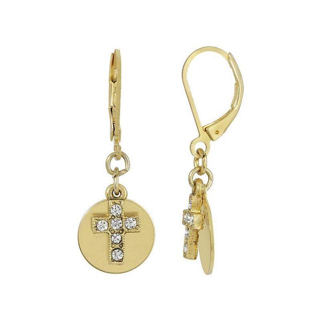 Symbols of Faith Crystal Cross With Round Disc Euro Wire Earrings, Womens, Gold Tone Product Image