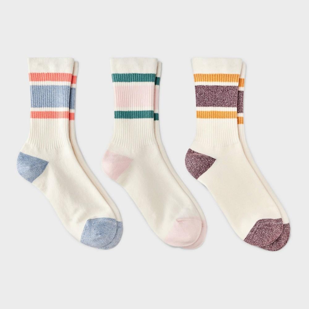 Womens Retro Striped Ribbed 3pk Crew Socks - Universal Thread 4-10 Product Image