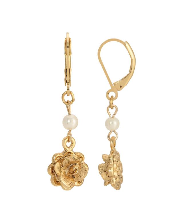 1928 Gold Tone Flower Drop Earrings, Womens Product Image