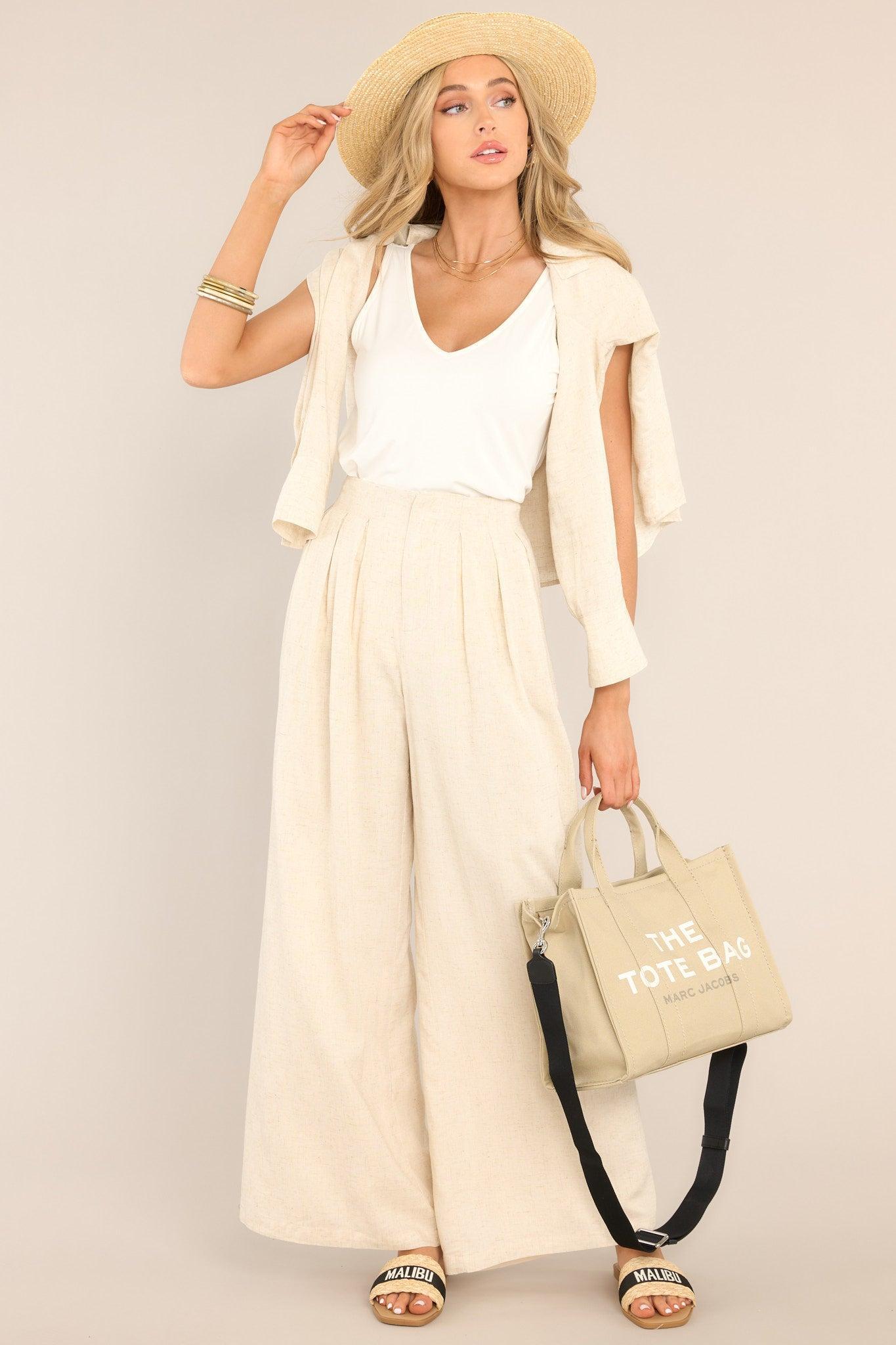 All The Feelings Natural Linen Blend Pants Beige Product Image