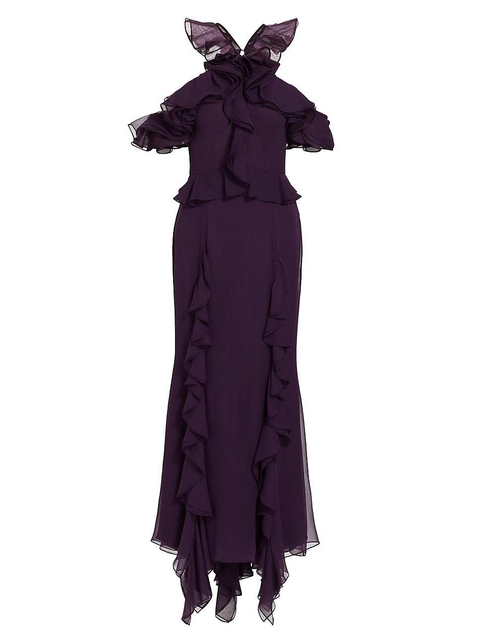 Cold-Shoulder Chiffon Ruffle Dress Product Image