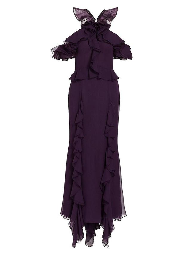 Womens Ruffled Sheer Silk Gown Product Image