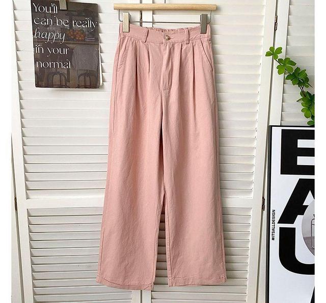 Elastic Waist Plain Wide Leg Pants Product Image