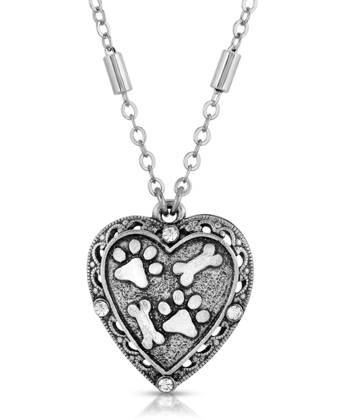 1928 Silver Tone Heart, Paw, & Bones Necklace, Womens Product Image