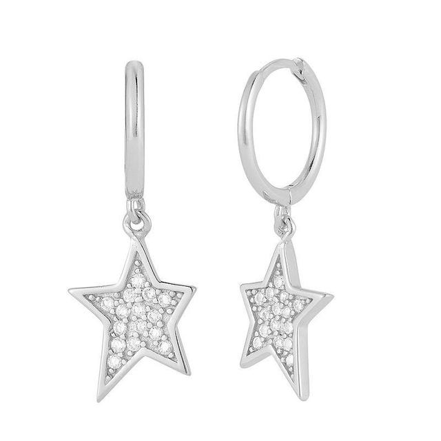 Sunkissed Sterling Star Cubic Zirconia Hoop Drop Earrings, Womens, Silver Tone Product Image