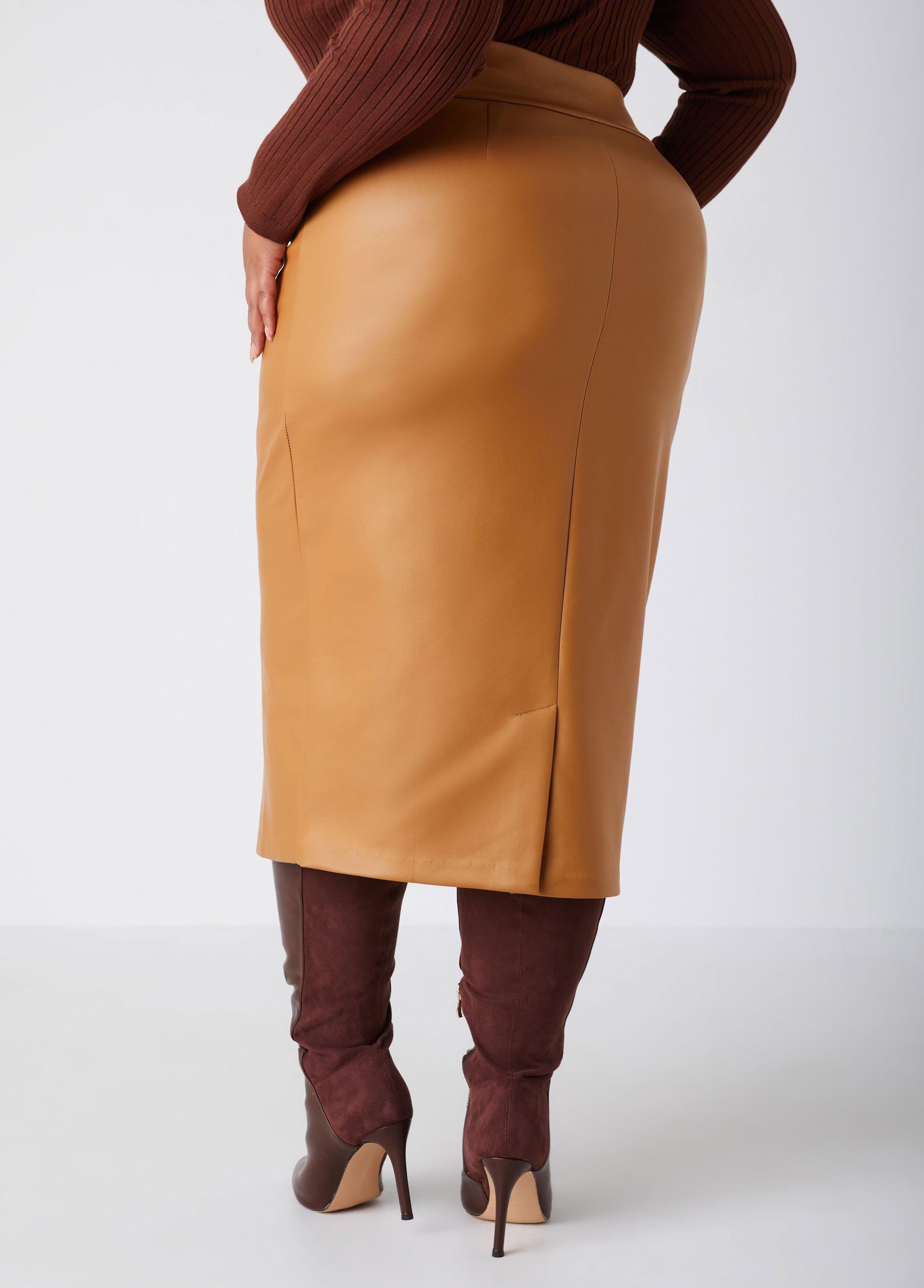 Plus Size Pull On Midi Faux Leather Skirt Ashley Stewart Product Image