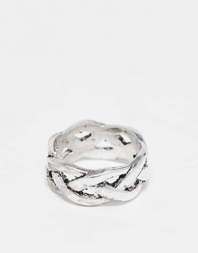 ASOS DESIGN rope ring in burnished silver tone Product Image