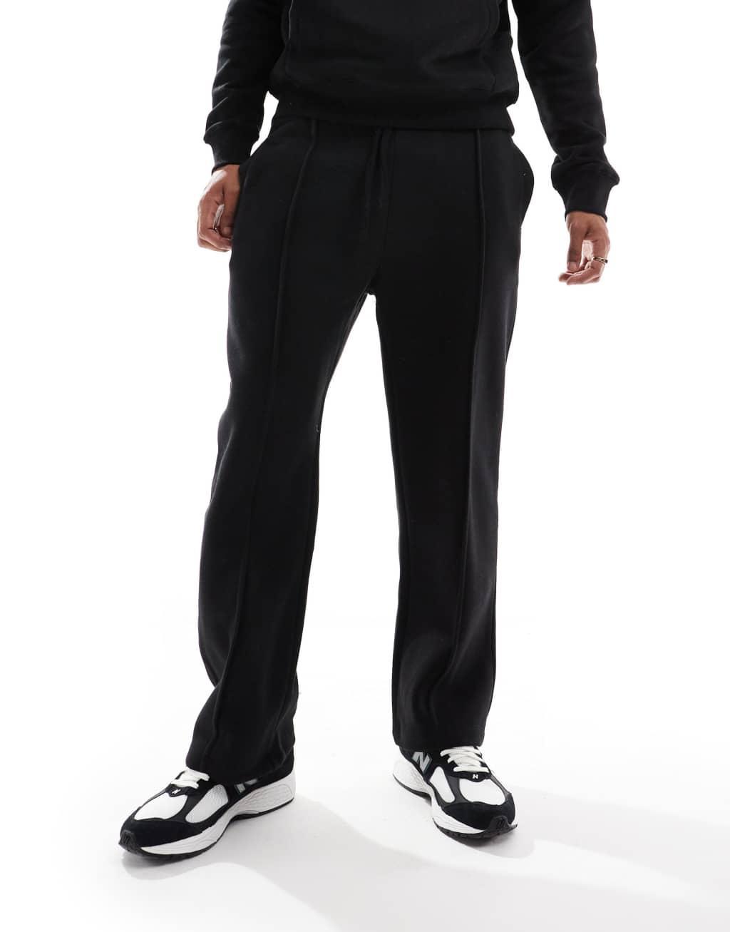 Bershka jersey hoodie and wide leg sweatpants in black Product Image