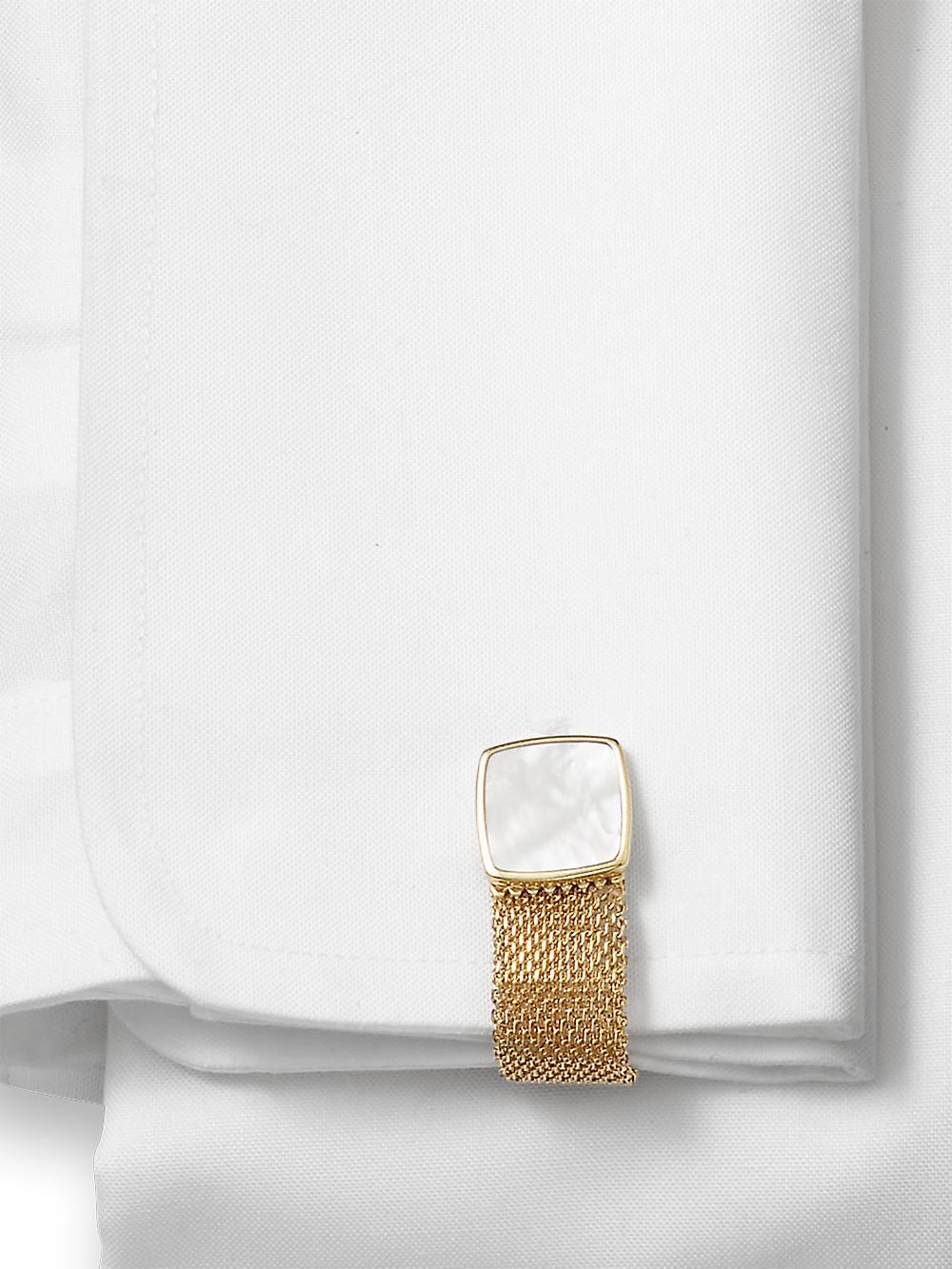 Mother of Pearl Mesh Wrap Cufflinks - Silver Product Image