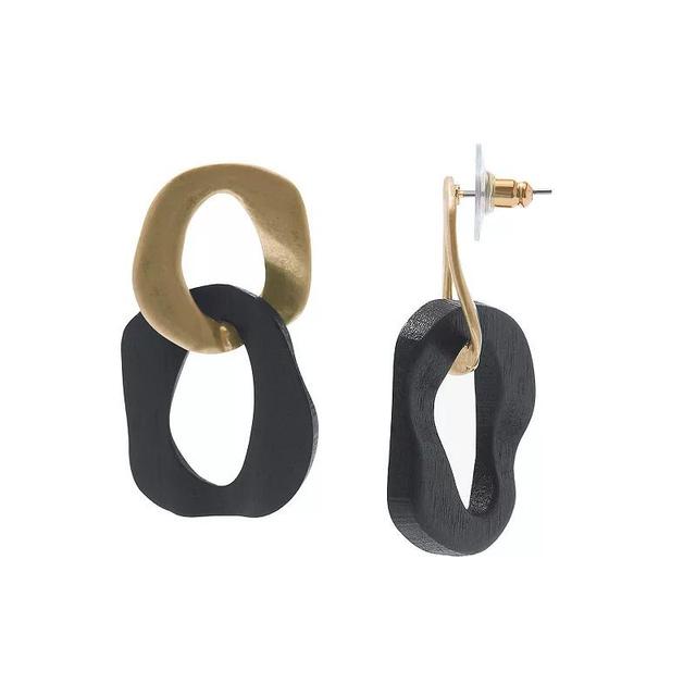 Sonoma Goods For Life Gold Tone Black Wood Link Drop Earrings, Womens Product Image