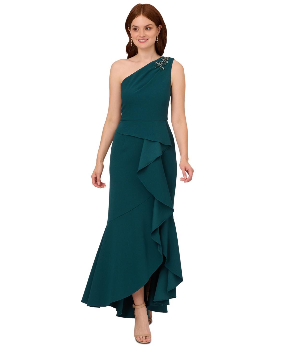 Adrianna Papell Womens Beaded One-Shoulder Gown Product Image