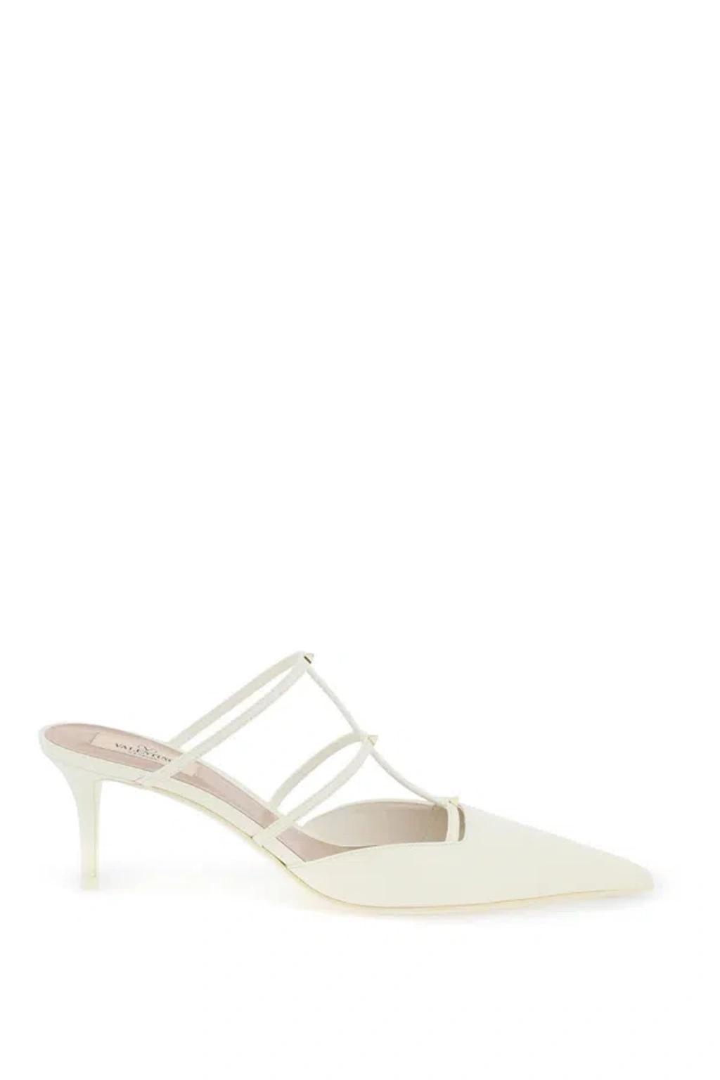 Leather Rockstud Mules 50 In Cream Product Image