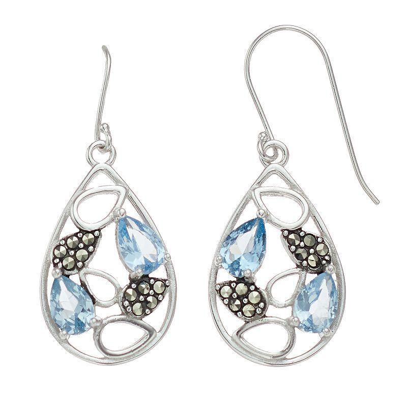 Tori Hill Sterling Silver Marcasite & Blue Glass Drop Earrings, Womens Product Image