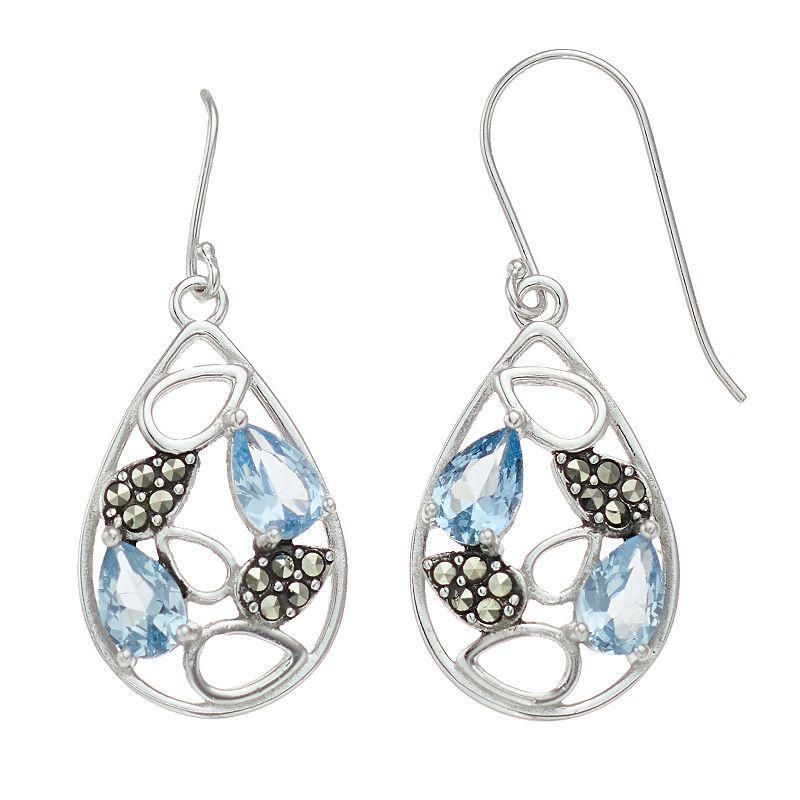 Tori Hill Sterling Silver Marcasaite & Blue Glass Drop Earrings, Womens Product Image