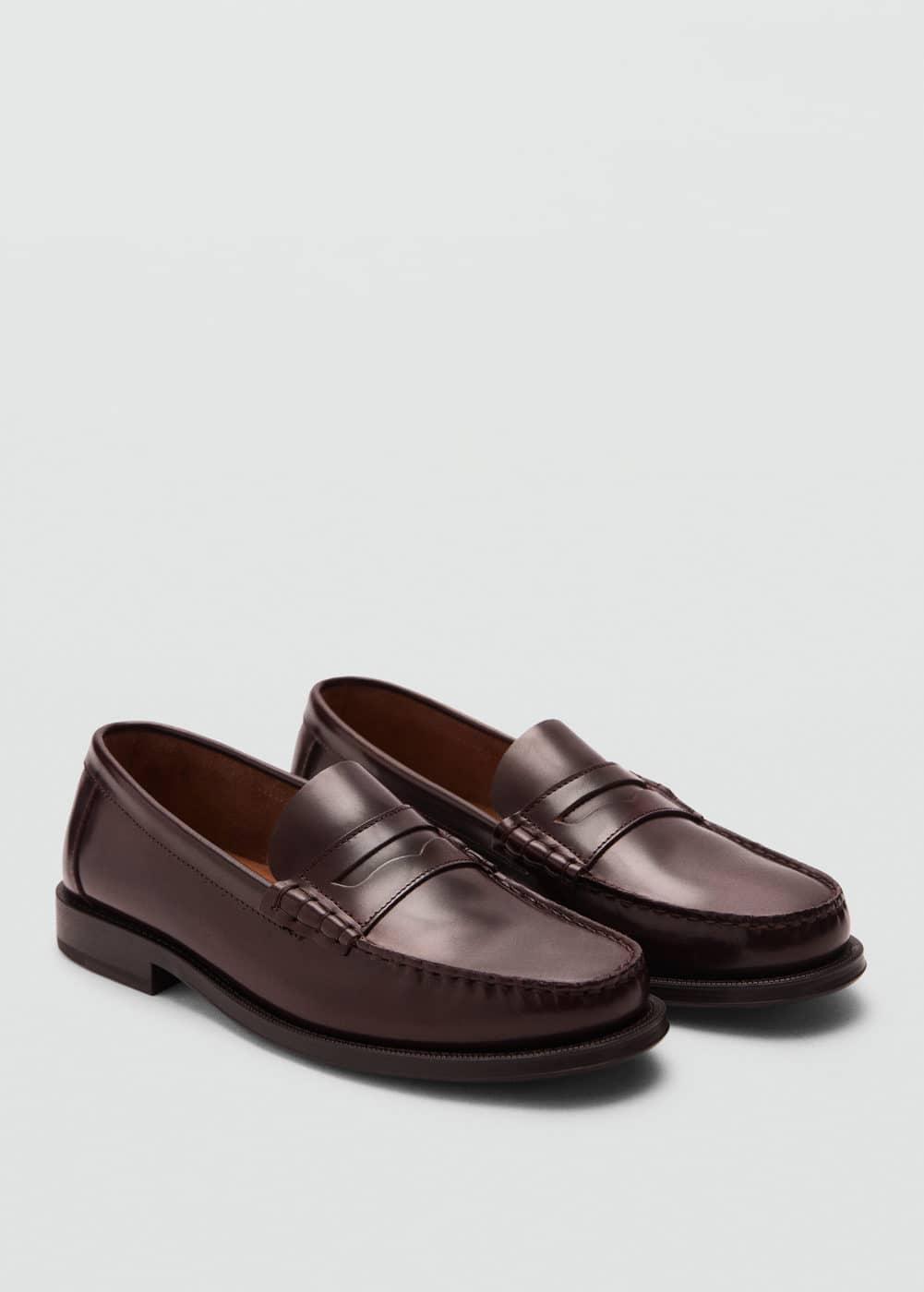 MANGO MAN - Aged-leather loafers burgundyMen Product Image