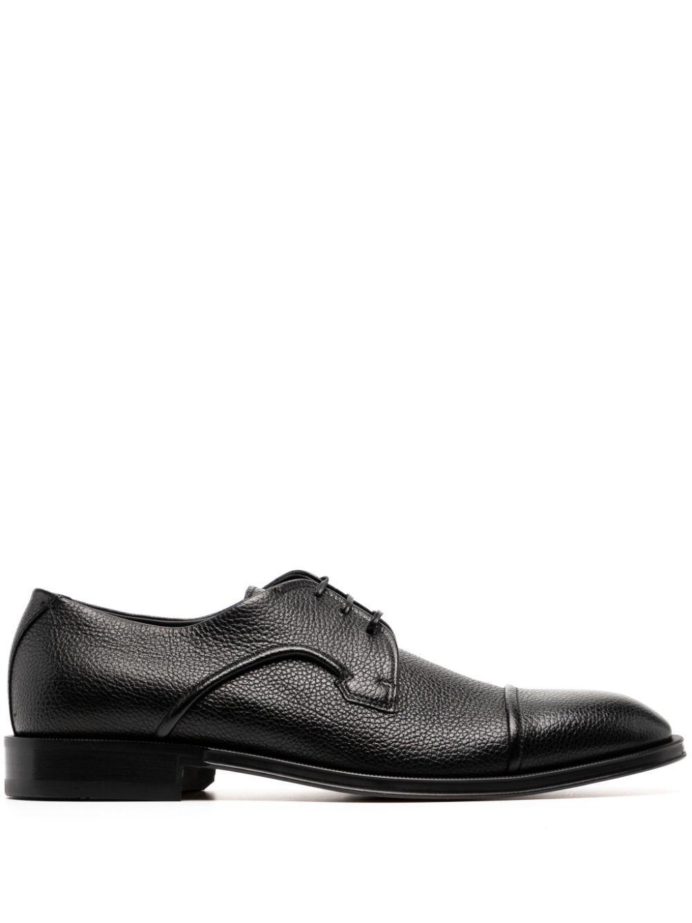 HUGO BOSS Grained-leather Derby Shoes With Anti-slip Sole In Dark Brown Product Image