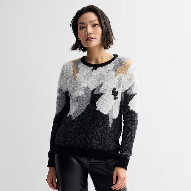 Womens Industry Long Set-In Sleeve Crew Neck Floral Sweater Product Image