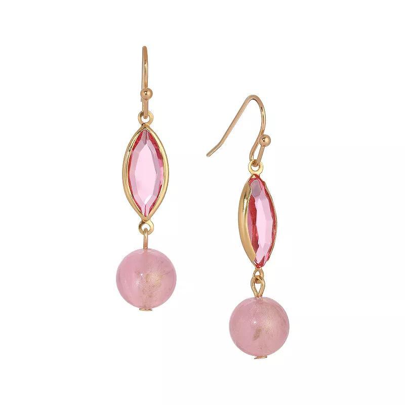 1928 Gold Tone Pink Bead & Facet Drop Wire Earrings, Womens Product Image