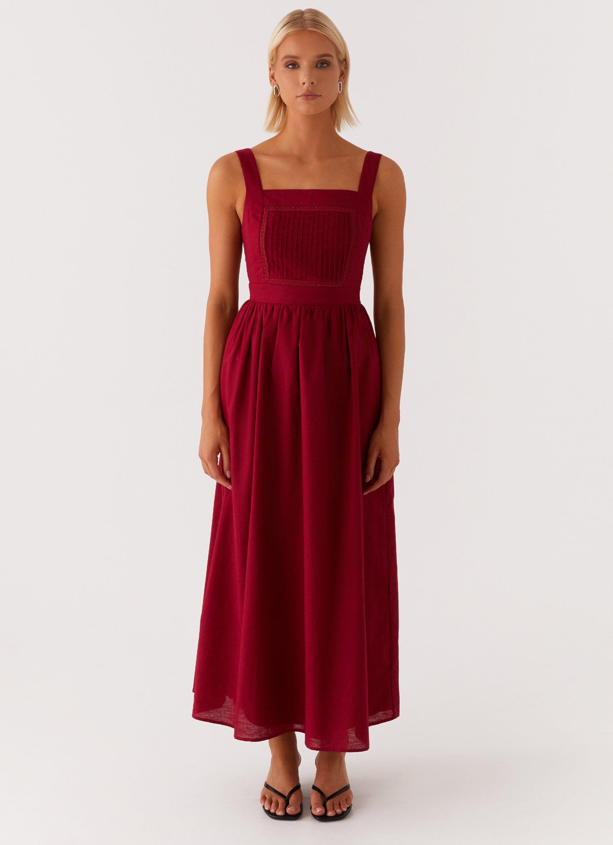 Brylin Linen Midi Dress - Red Product Image