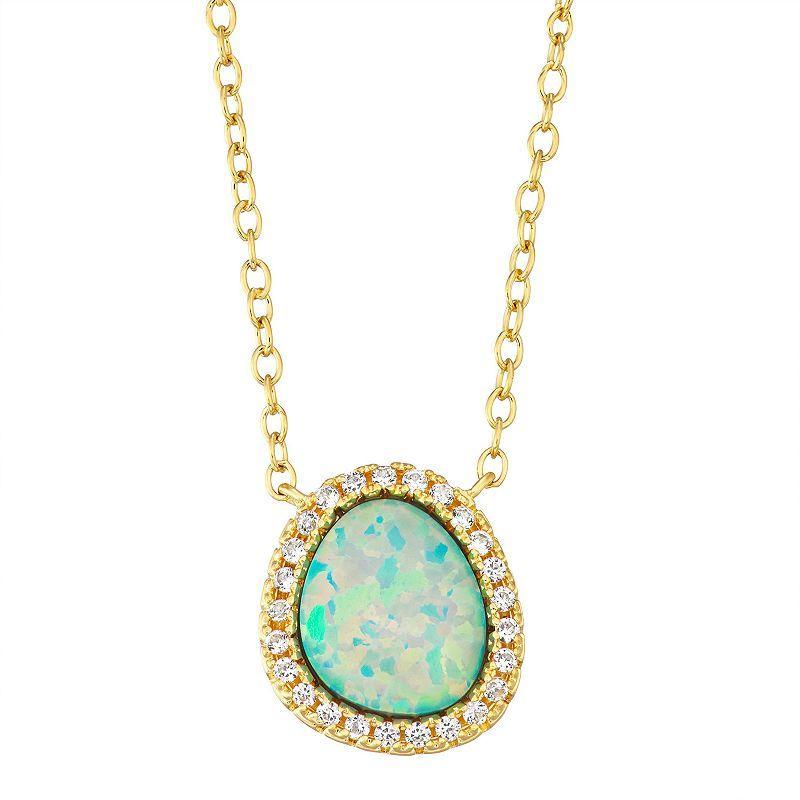 14K Yellow Gold over Sterling Silver Lab Created Opal & White Sapphire Necklace, Womens Blue Product Image