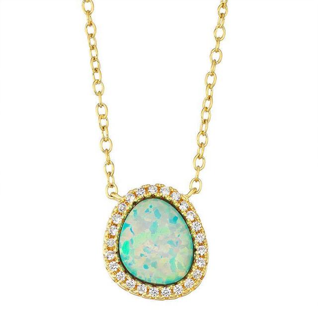 14k Gold Over Silver Lab Created Opal & White Sapphire Necklace, Womens Gold Tone Product Image