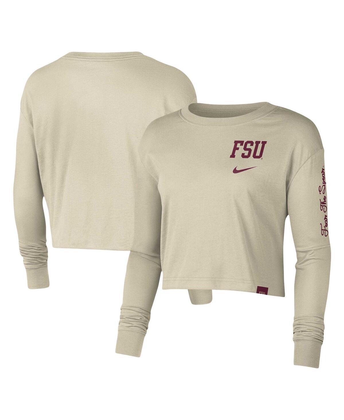 Womens Nike Cream Florida State Seminoles Varsity Letter Long Sleeve Crop Top Product Image