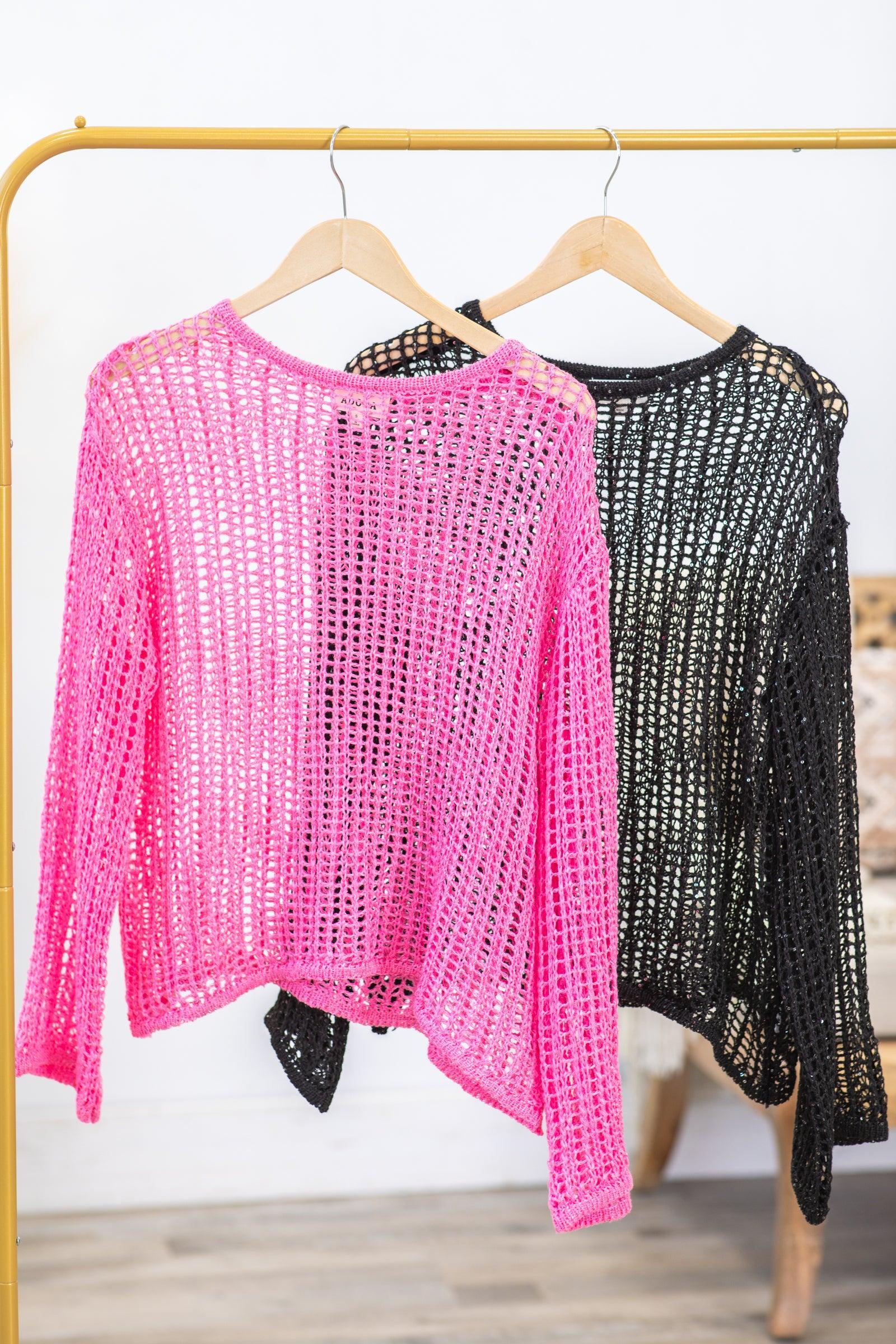 Drop Shoulder Fishnet Top With Sequins Product Image