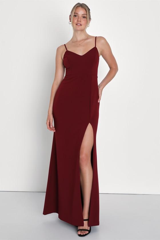 Eloquent Ease Burgundy Sleeveless Mermaid Maxi Dress Product Image