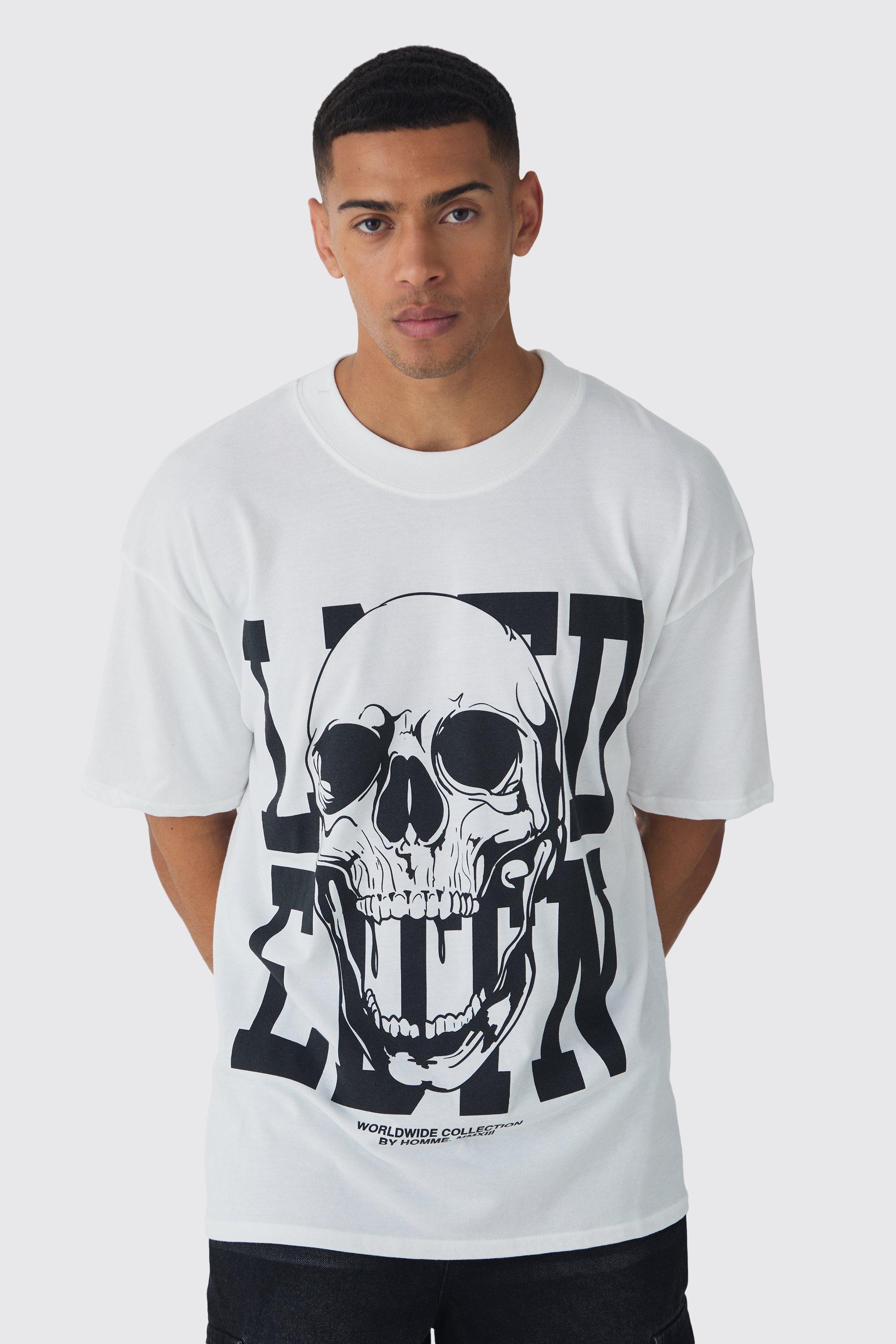 Oversized Extended Neck Skull Graphic T-shirt | boohooMAN USA Product Image