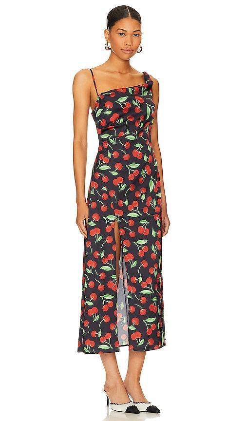 For Love & Lemons Xena Midi Dress in Black, Red. - size S (also in L, M, XL, XS) Product Image