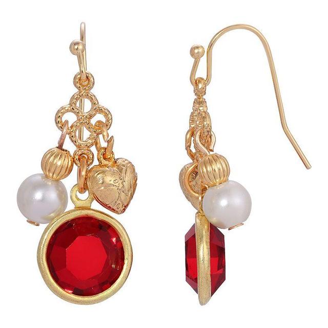 1928 Channel Heart Charm Drop Earrings, Womens, Red Product Image