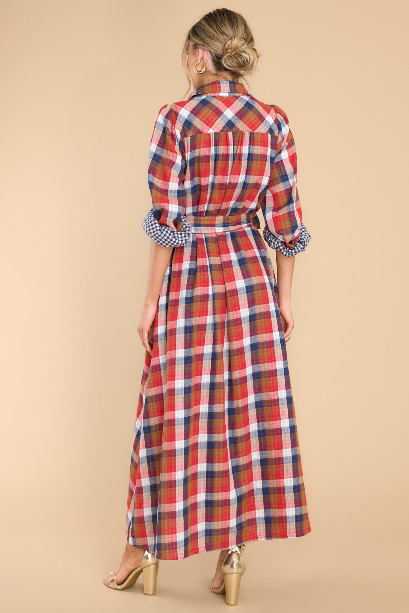 Aura Closing That Door Red Multi Plaid Maxi Dress Product Image