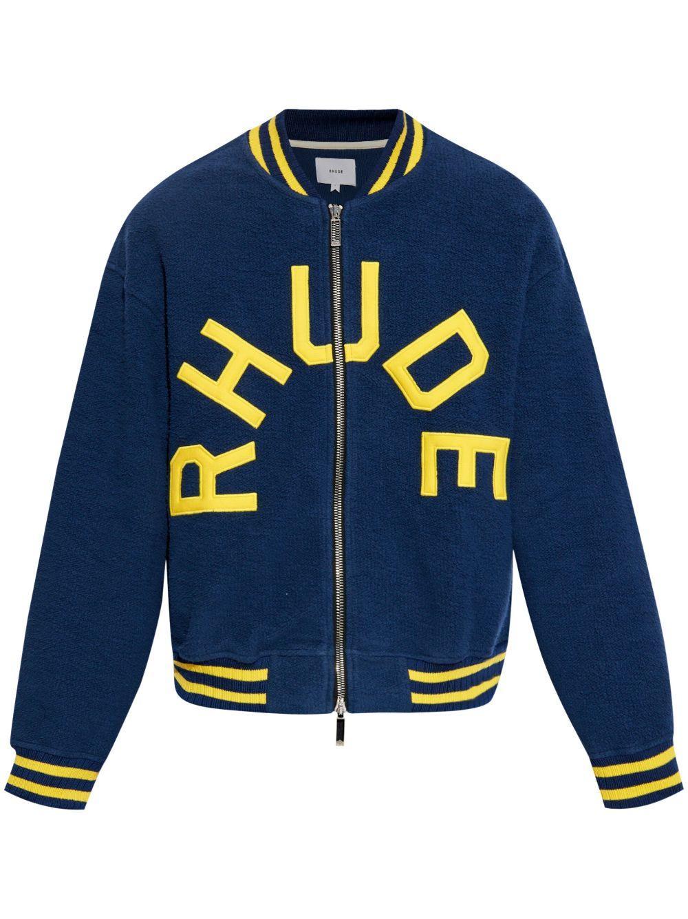 RHUDE Navy Striped Bomber Jacket In Blue Product Image