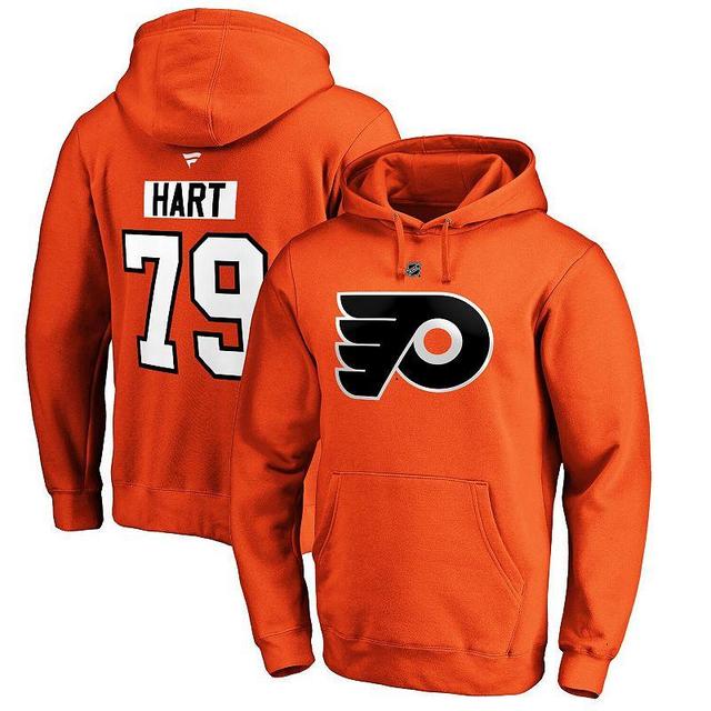 Mens Carter Hart Orange Philadelphia Flyers Authentic Stack Player Name and Number Pullover Hoodie Product Image