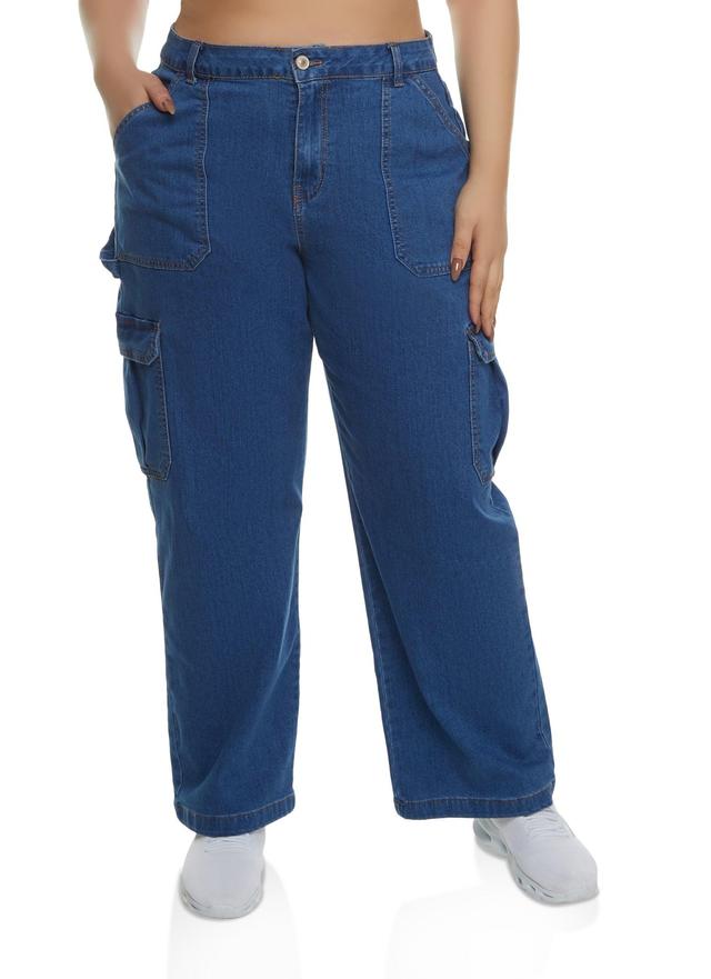 Womens Plus Size WAX Straight Wide Leg Cargo Jeans Product Image