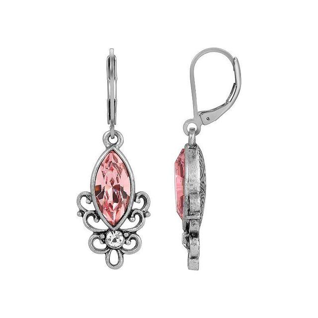 1928 Silver Tone Pewter Filigree Drop Earrings, Womens, Pink Product Image