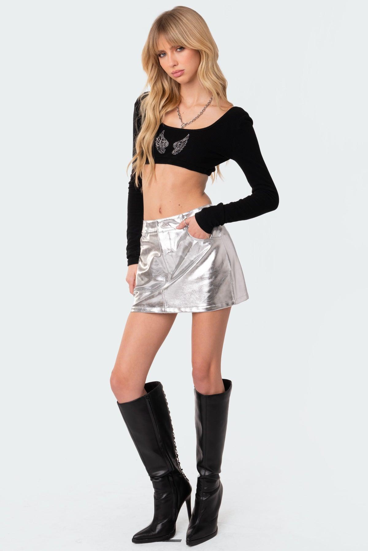 Metallic Faux Leather Skirt Product Image