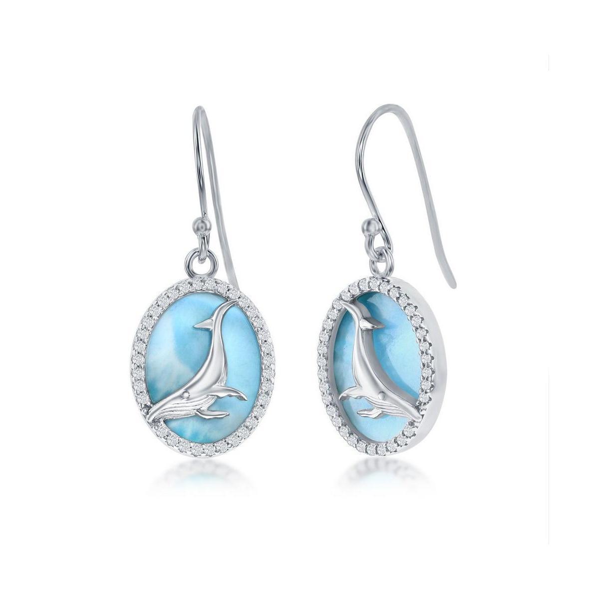 Sterling Silver Larimar Whale Cubic Zirconia Drop Earrings, Womens, Blue Product Image