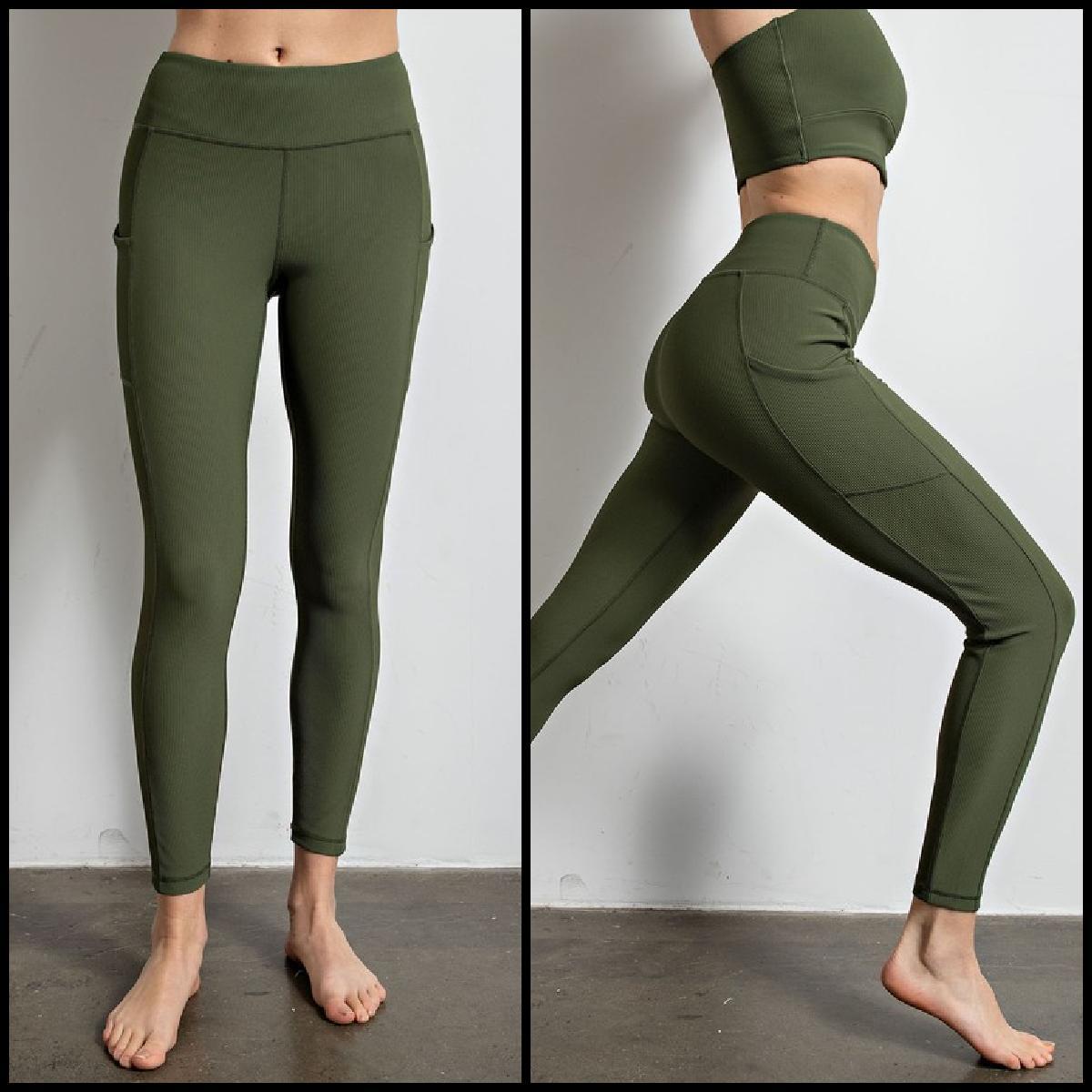 Plus Ribbed Yoga Leggings With Pockets Product Image