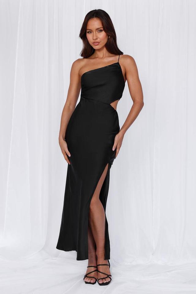 HELLO MOLLY The Opal One Shoulder Satin Maxi Dress Black Product Image