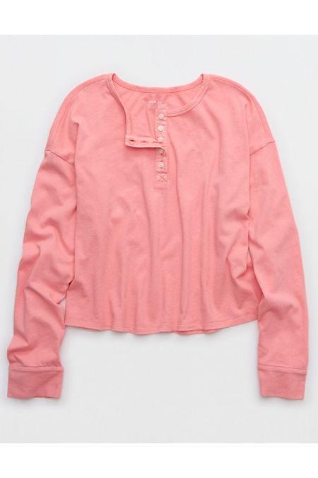 Aerie Cotton Mix Henley Long Sleeve Shirt Women's Product Image