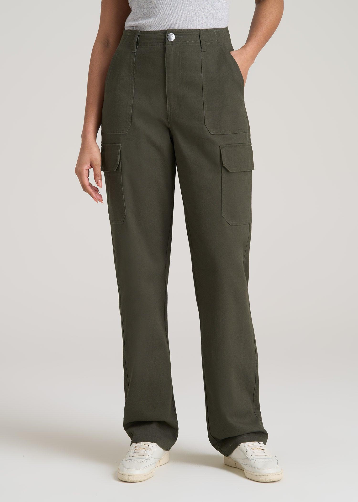 Straight Leg Cargo Chino Pants for Tall Women in Dark Moss Green Product Image