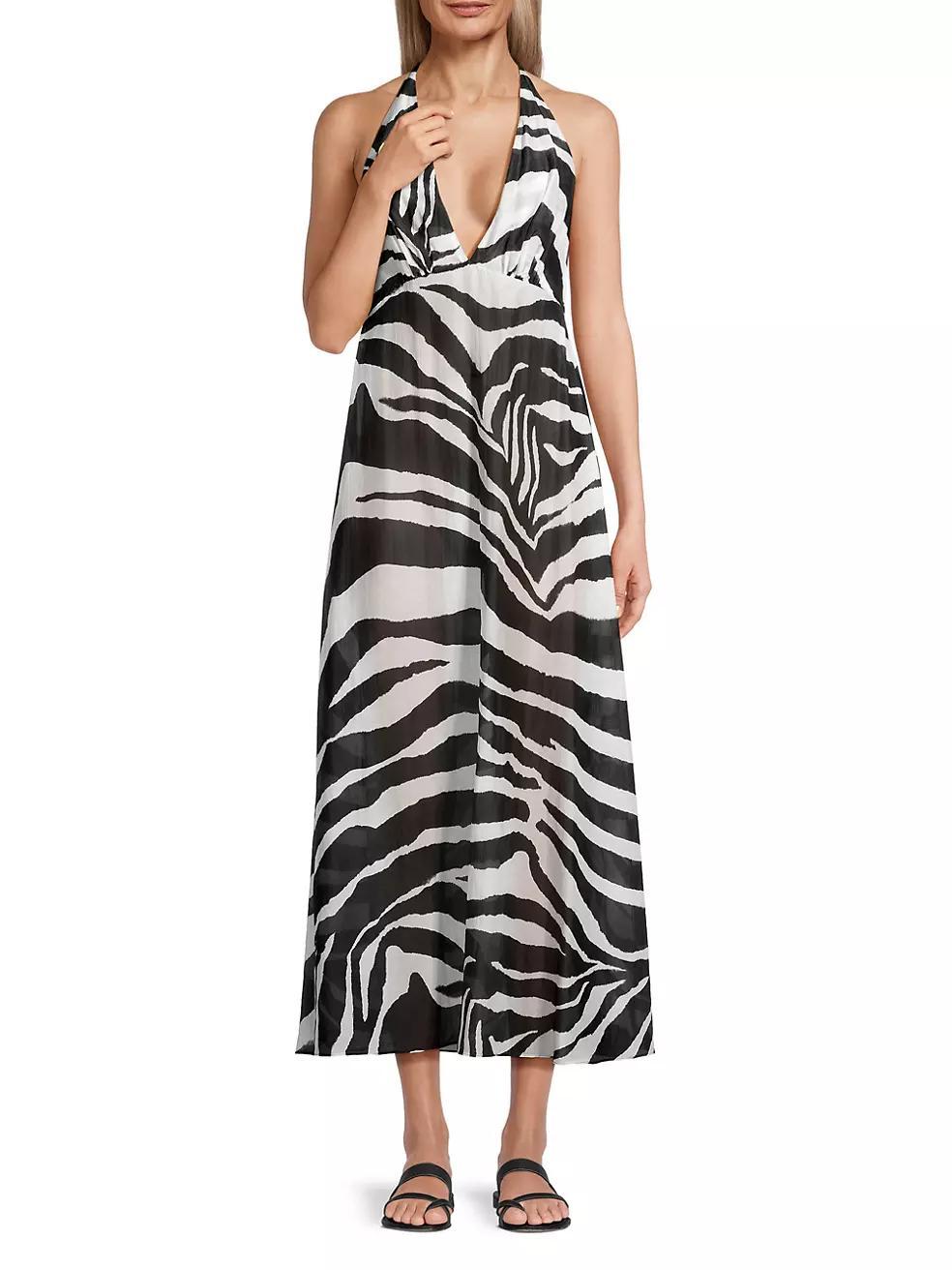 Zebra Cotton-Silk Halter Maxi Dress Product Image