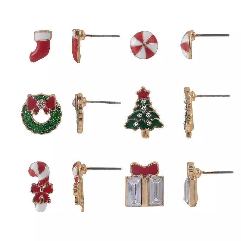 Celebrate Together Gold Tone Christmas Stud Earrings 6-Piece Set, Womens, Multi Product Image