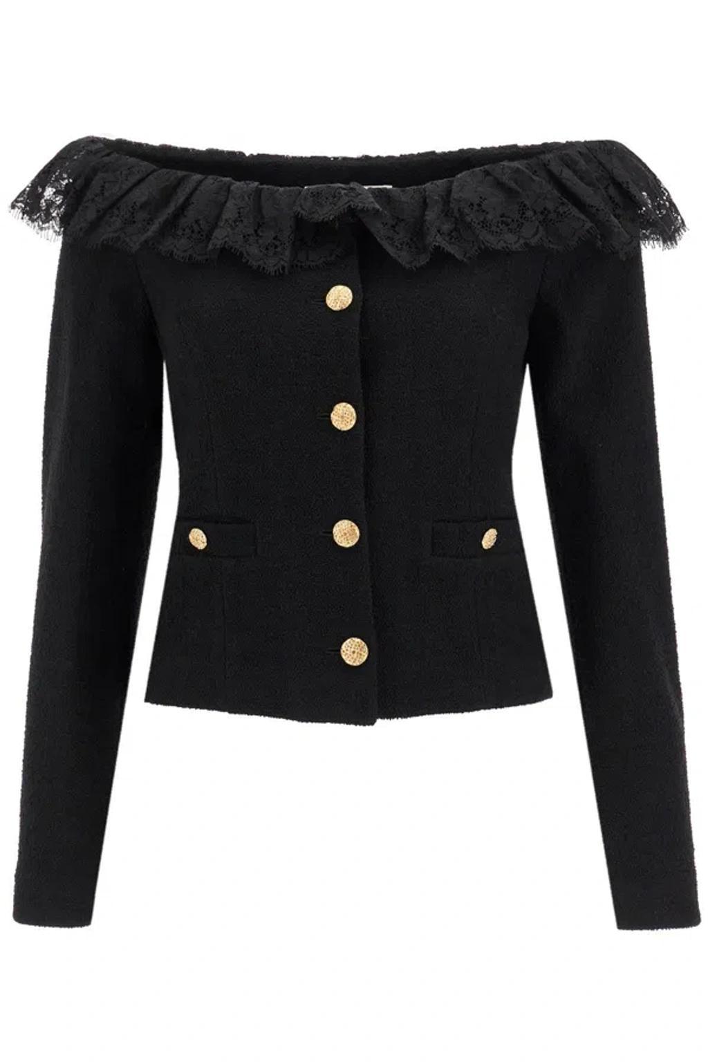 ALESSANDRA RICH Blazer Off Shoulder In Tweed Bouclé In Black Product Image