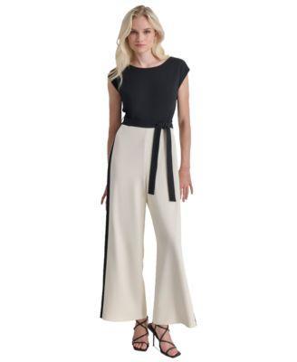 Women's Colorblocked Cap-Sleeve Belted Jumpsuit Product Image