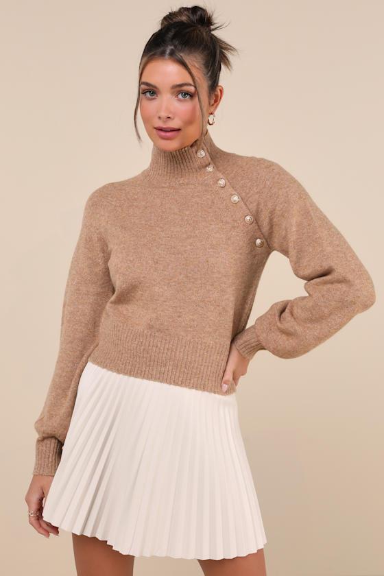 Office Crush Heather Brown Asymmetrical Button-Front Sweater Product Image