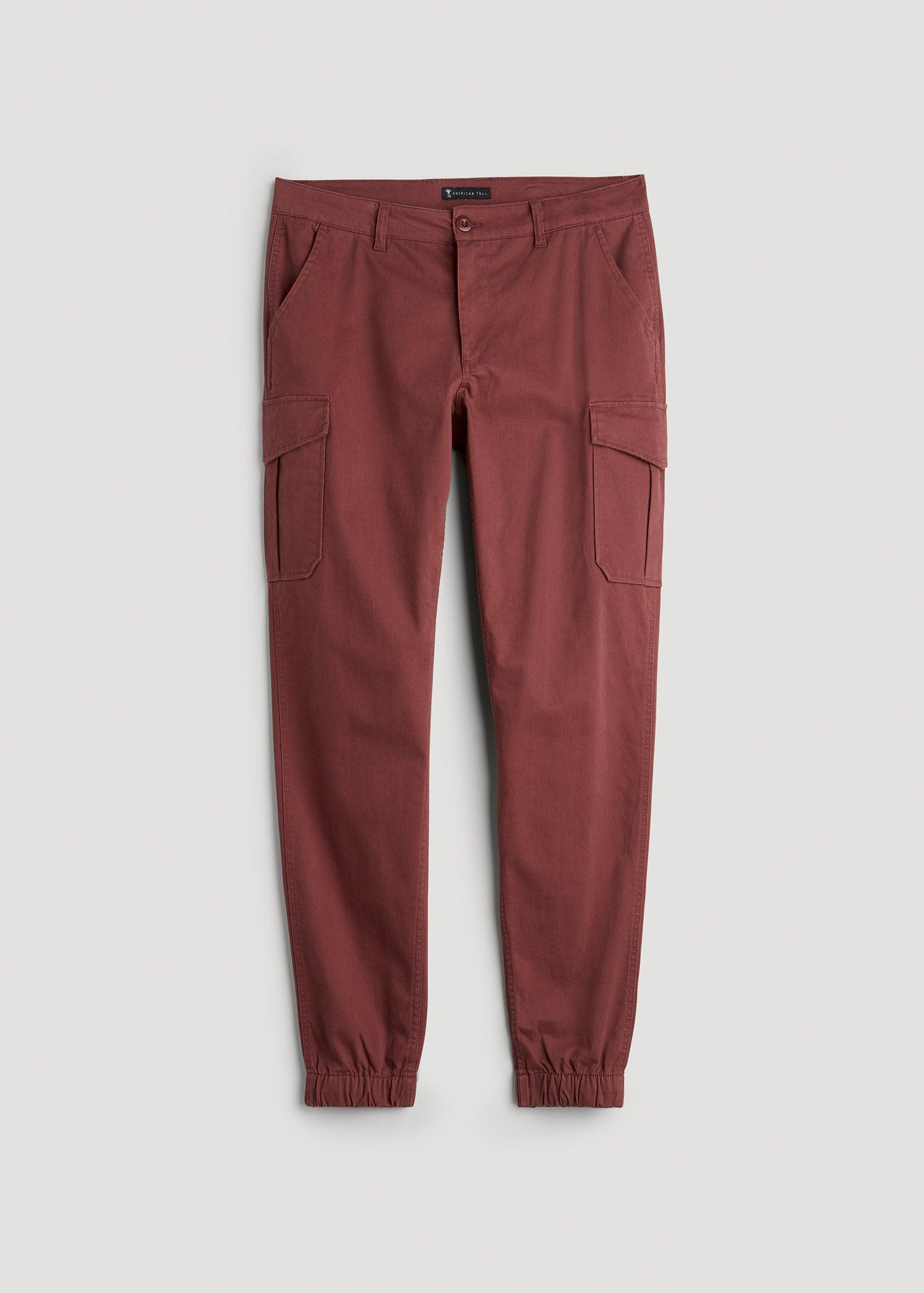 TAPERED-FIT Stretch Cotton Cargo Jogger Pants for Tall Men in Intense Rust Male Product Image