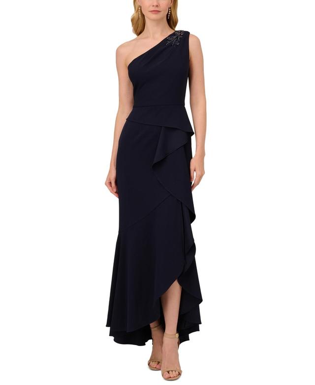 Adrianna Papell Womens Beaded One-Shoulder Gown Product Image