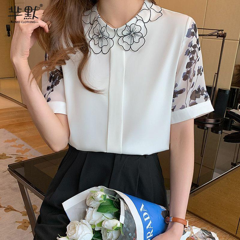 Short-Sleeve Flower Print Blouse Product Image